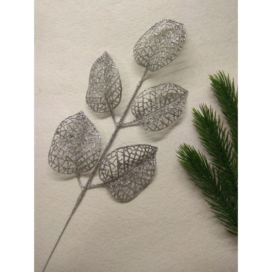 Ветки с глиттером 36*15 см, серебряный , цена за 1 шт